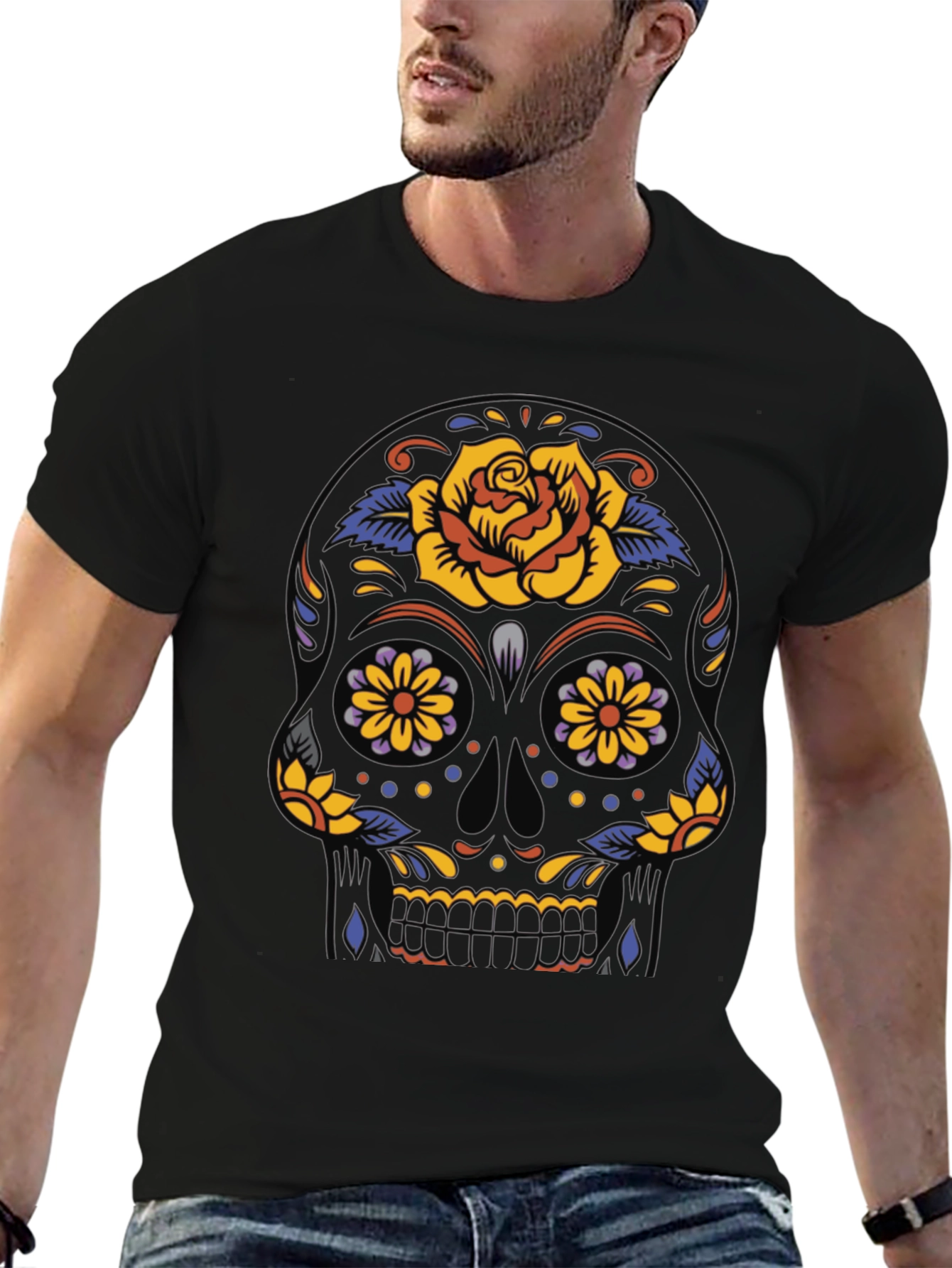 Day of the Dead Skull Graphic Tee - Black