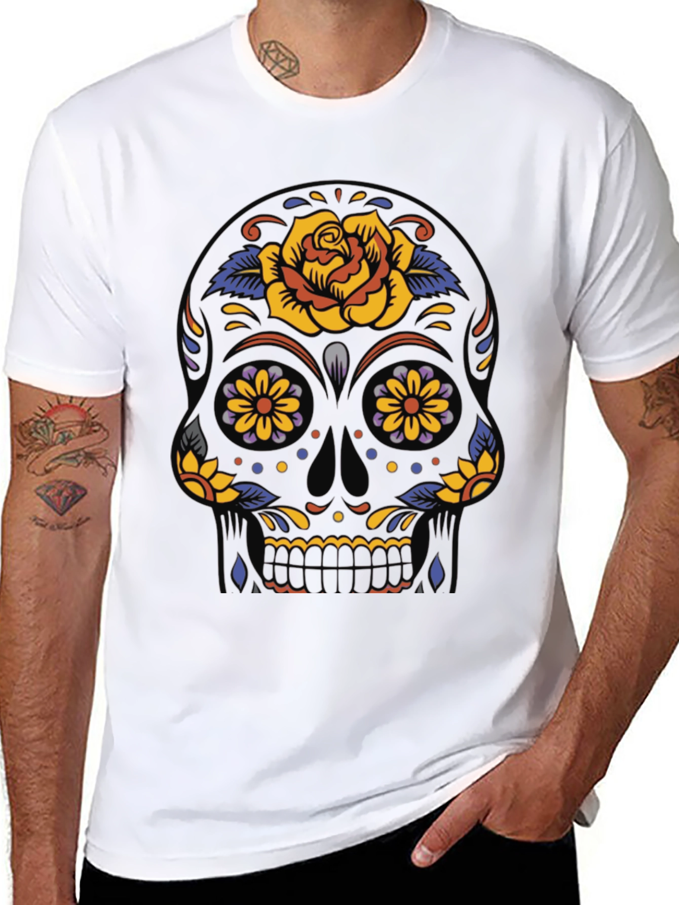 Day of the Dead Skull Graphic Tee - Black