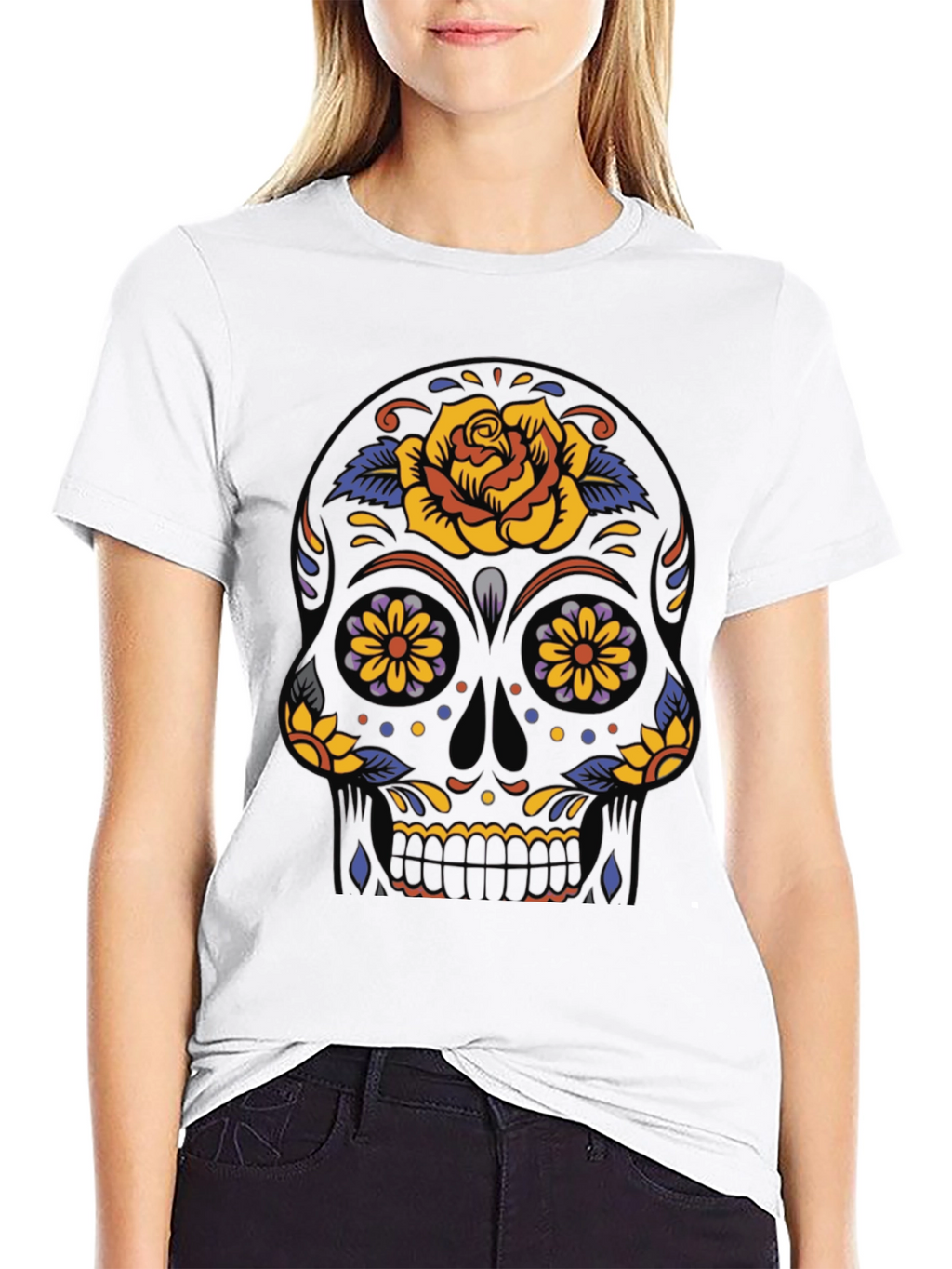 Day of the Dead Skull Graphic Tee - Black