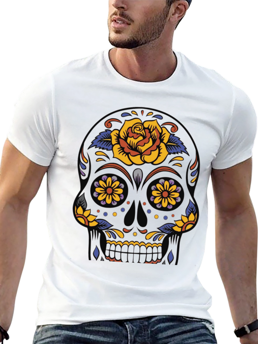 Day of the Dead Skull Graphic Tee - Black