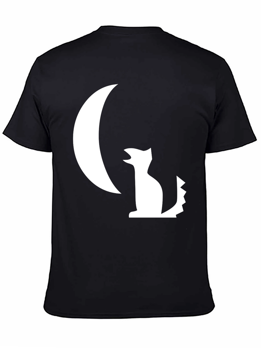 Black T-Shirt with White Moon and Wolf Design