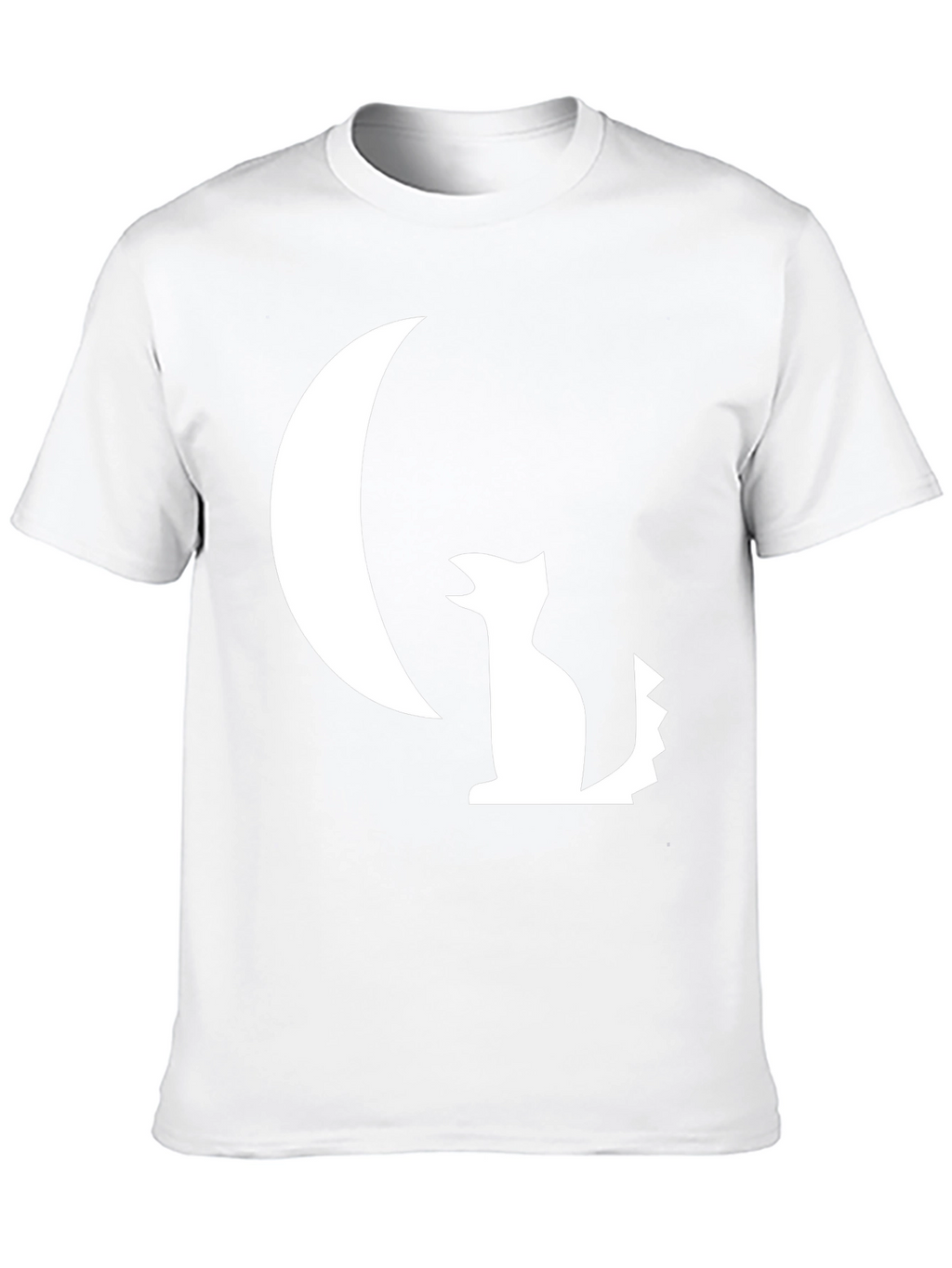 Black T-Shirt with White Moon and Wolf Design