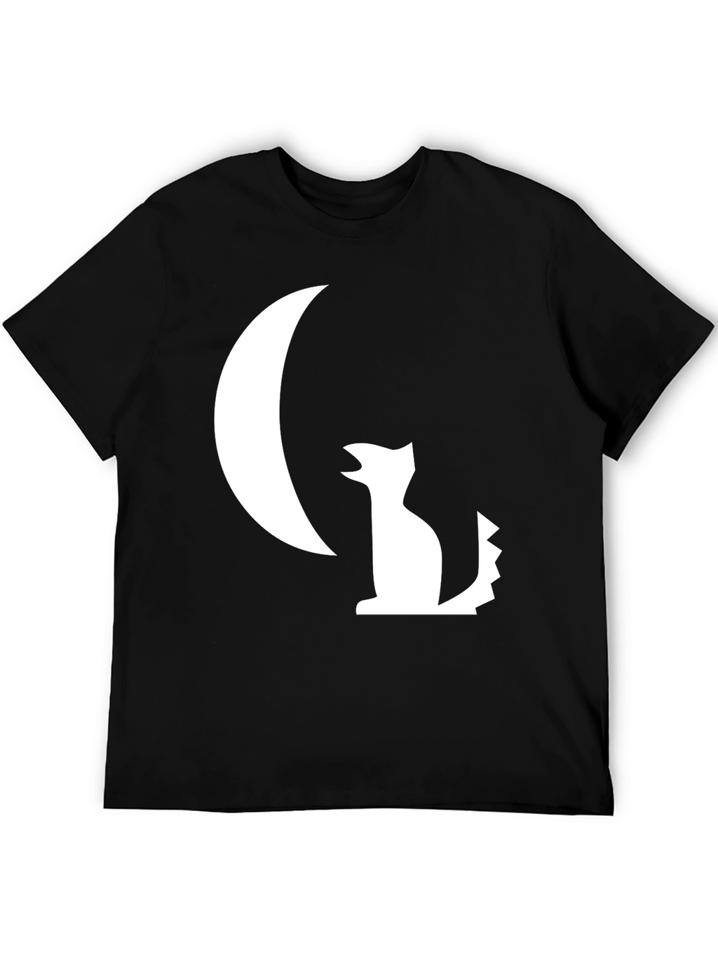Black T-Shirt with White Moon and Wolf Design