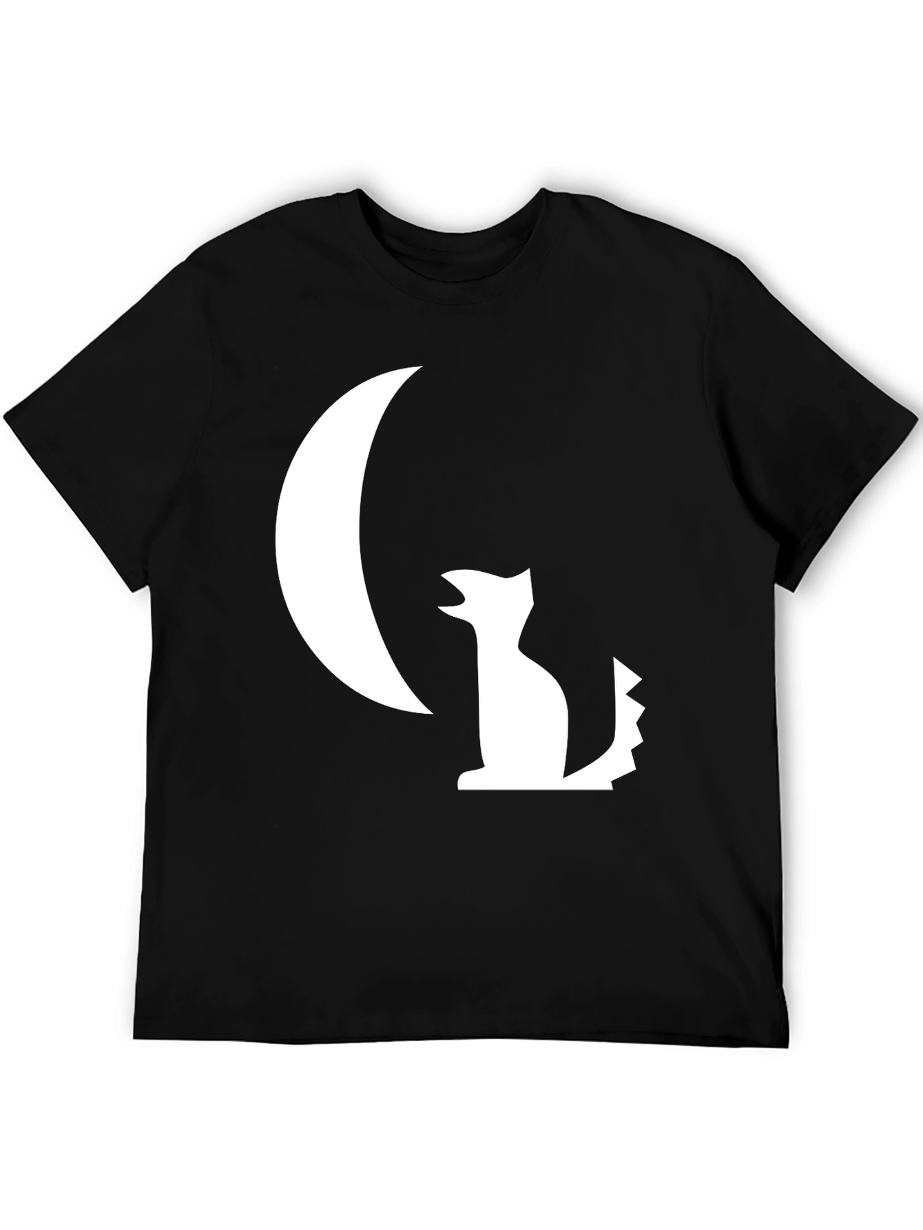 Black T-Shirt with White Moon and Wolf Design