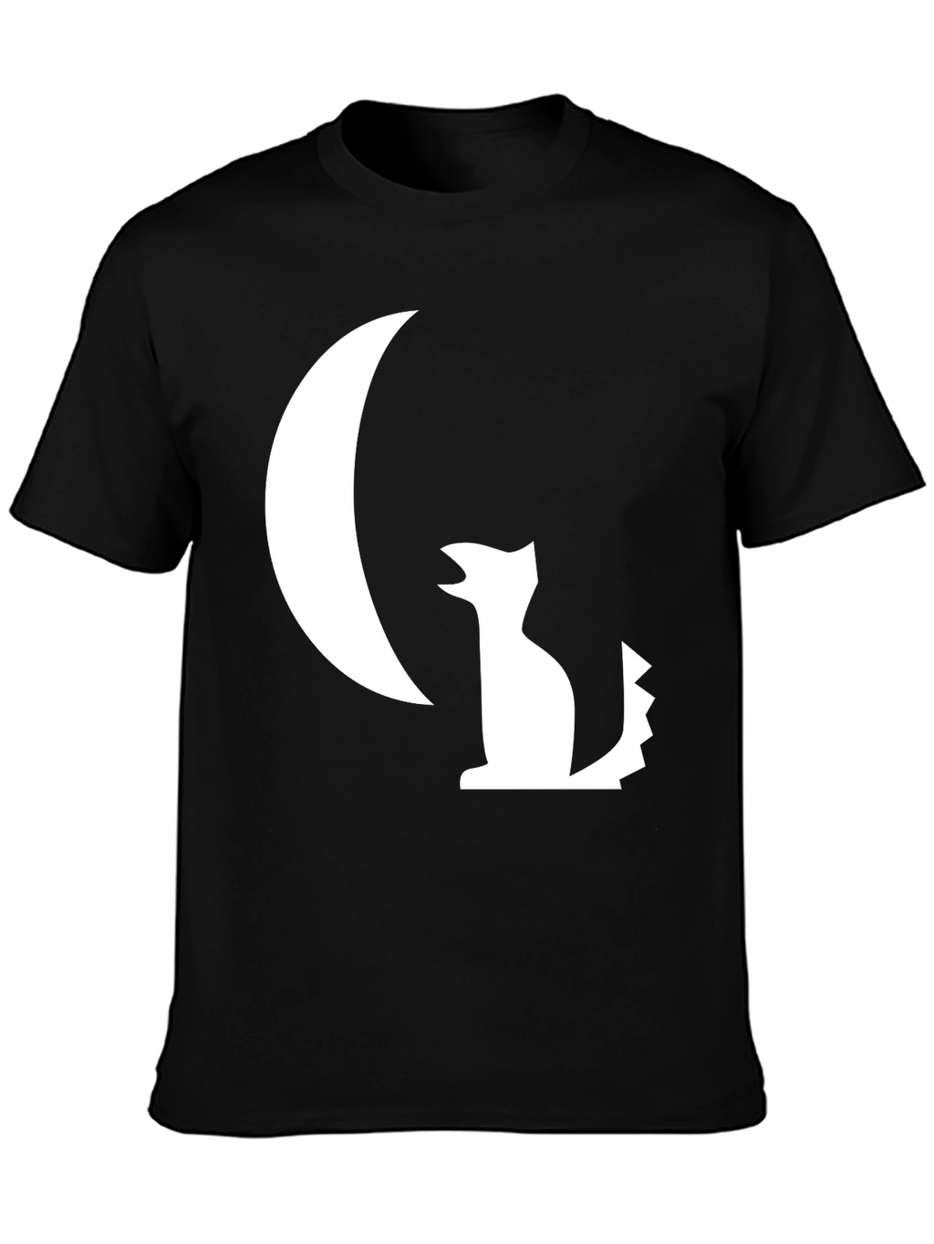 Black T-Shirt with White Moon and Wolf Design