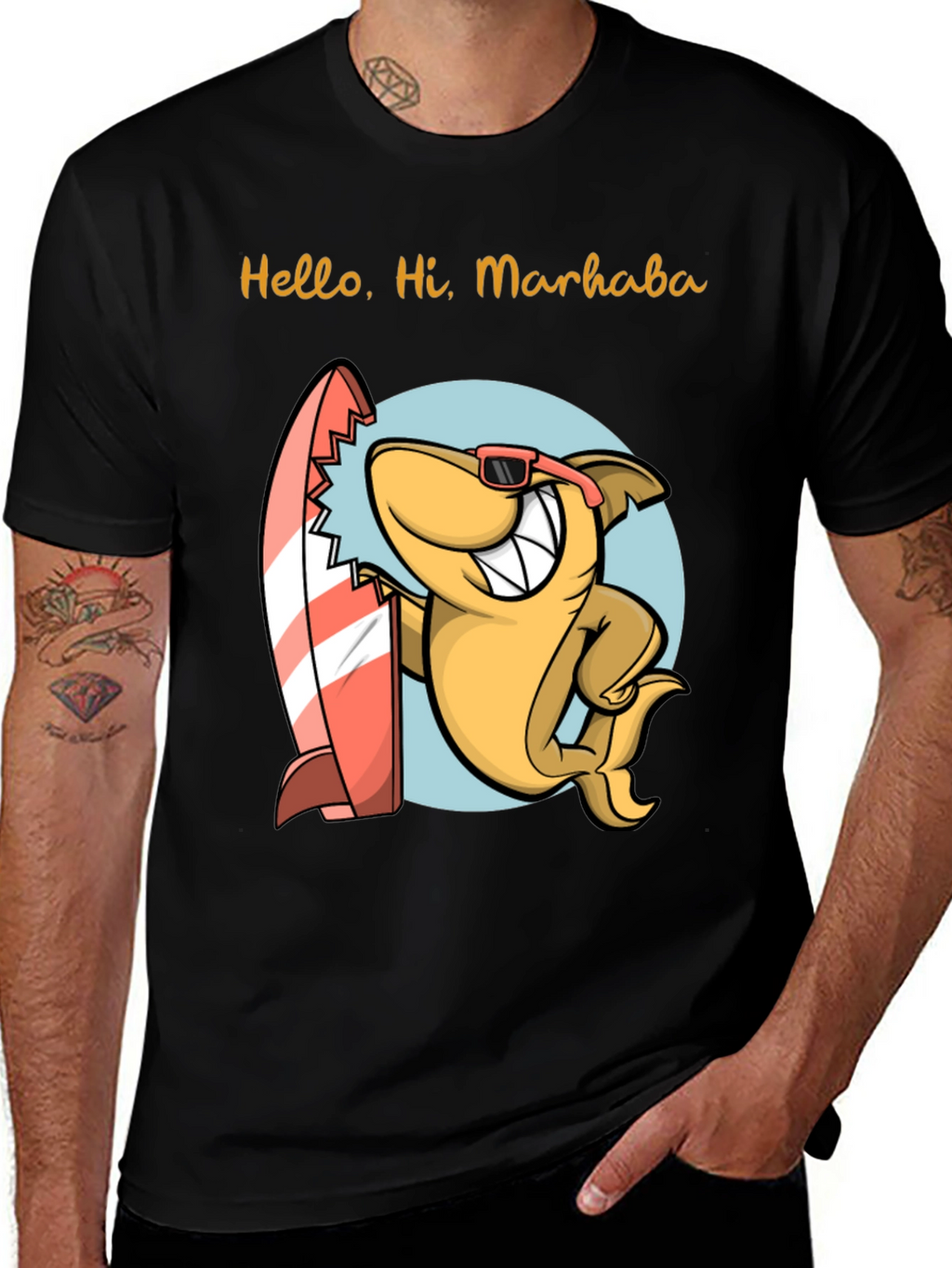 Surfing Shark Graphic Tee - Hello Hi Marhaba