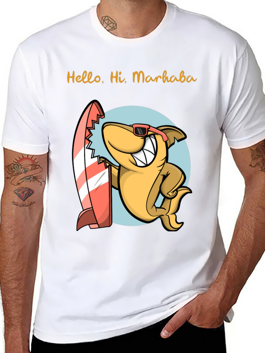 Surfing Shark Graphic Tee - Hello Hi Marhaba