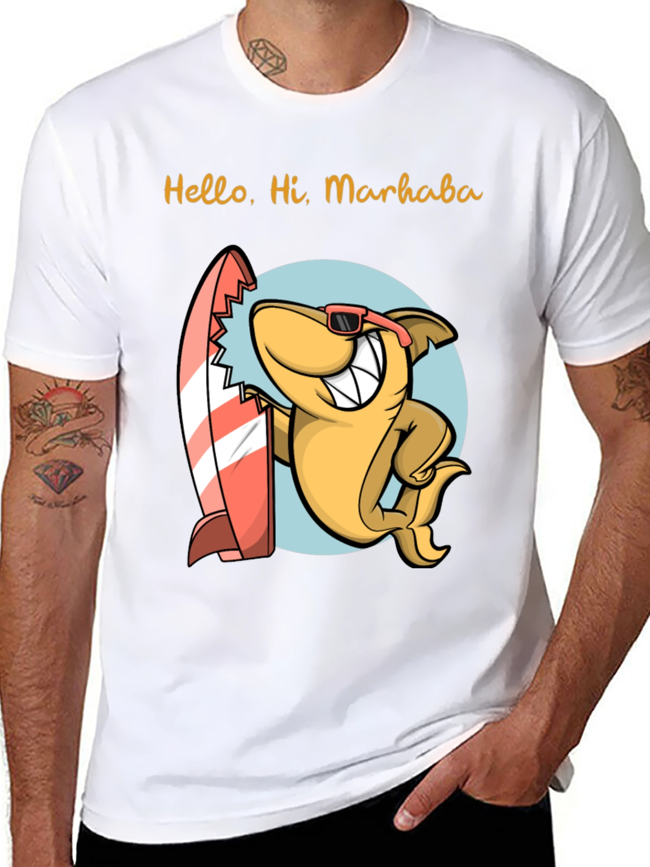 Surfing Shark Graphic Tee - Hello Hi Marhaba