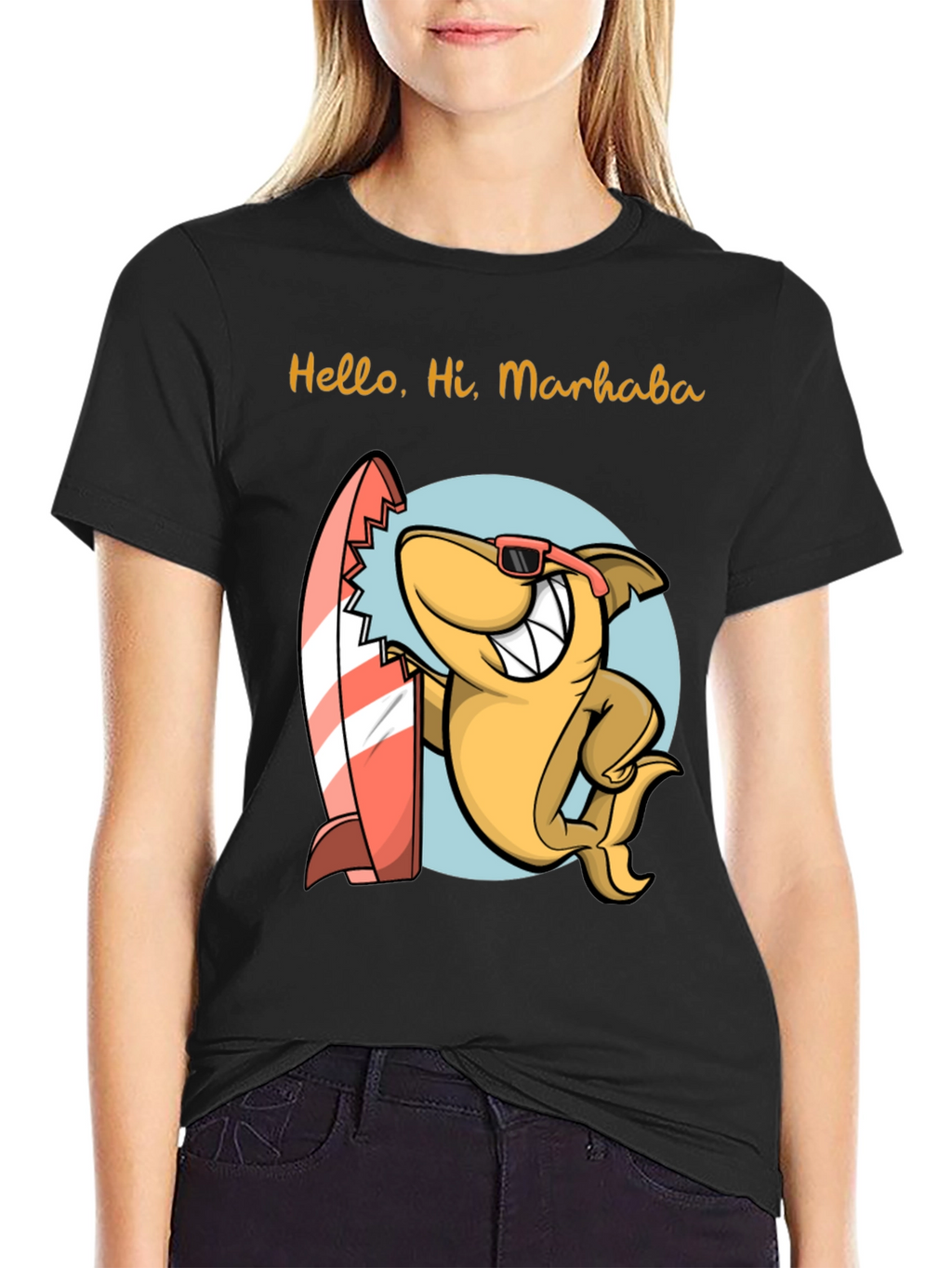 Surfing Shark Graphic Tee - Hello Hi Marhaba