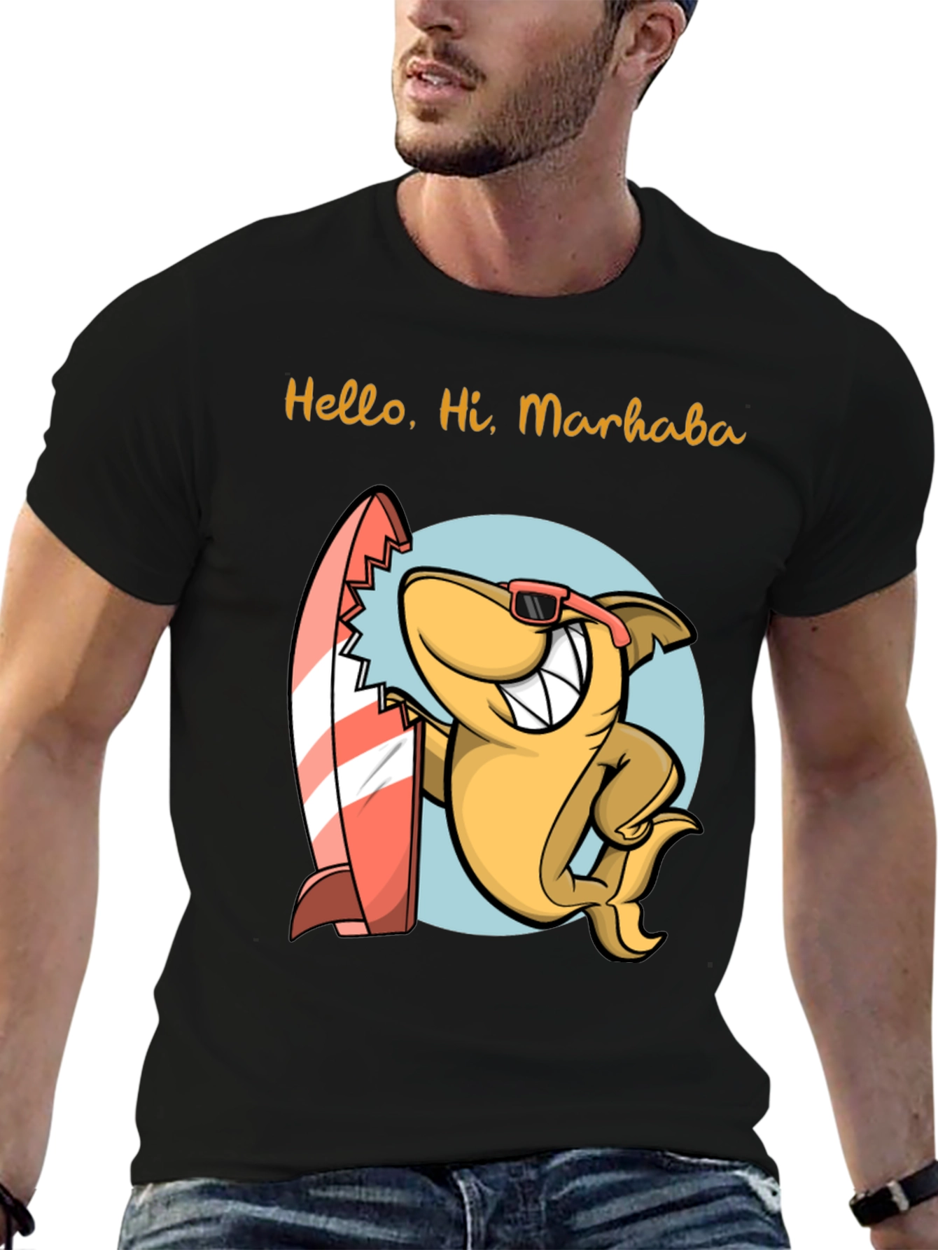 Surfing Shark Graphic Tee - Hello Hi Marhaba