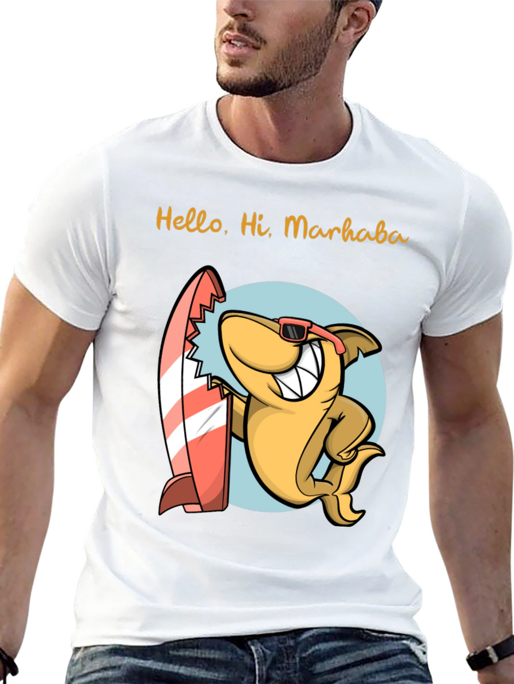 Surfing Shark Graphic Tee - Hello Hi Marhaba