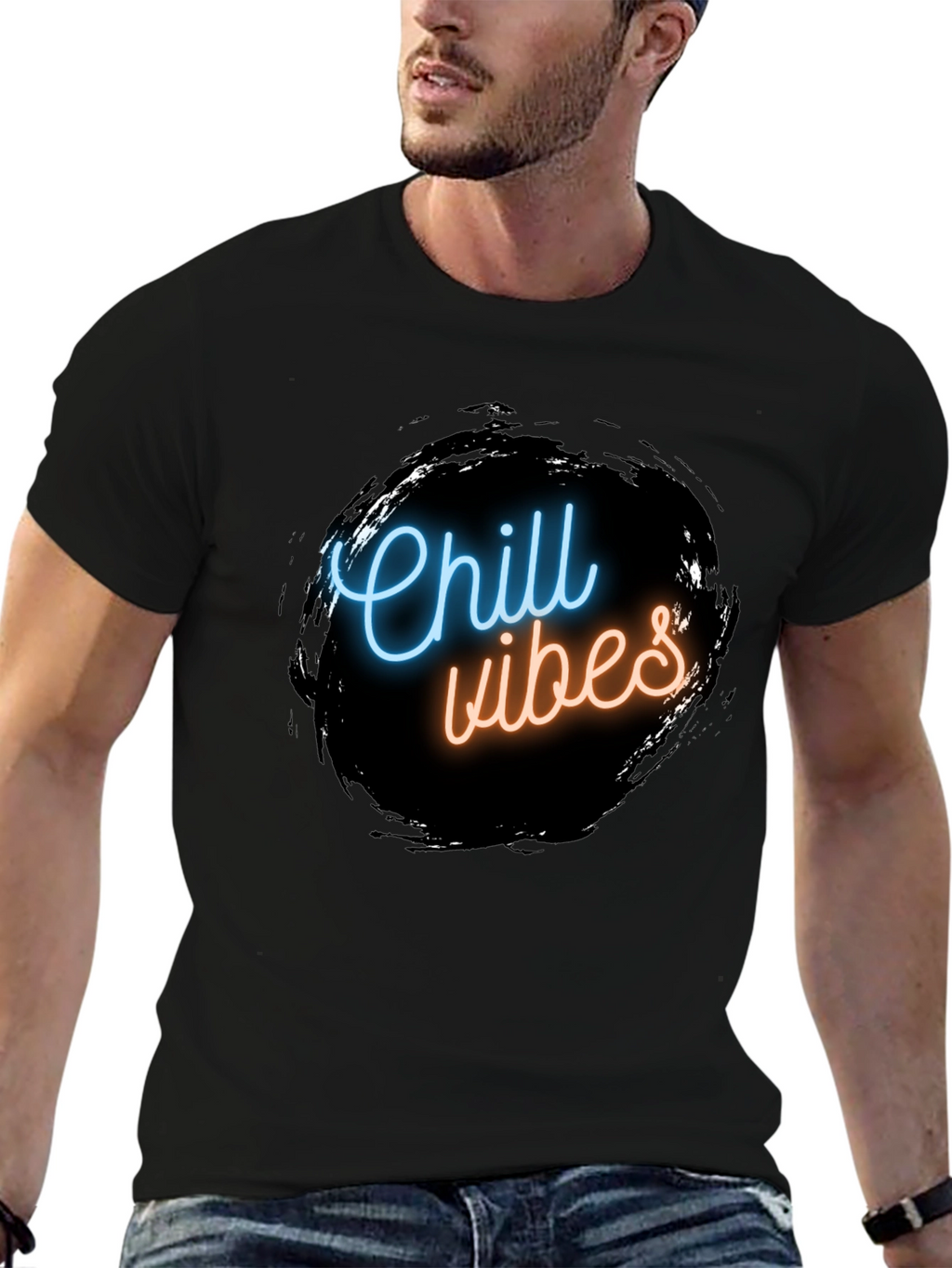 Chill Vibes Black Graphic Tee - Mens Casual Wear