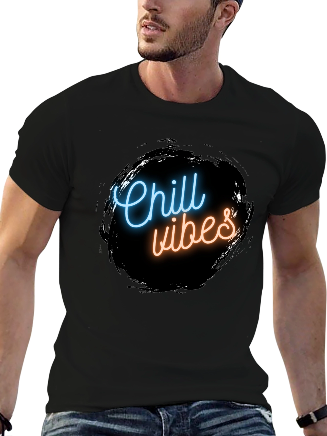Chill Vibes Black Graphic Tee - Mens Casual Wear