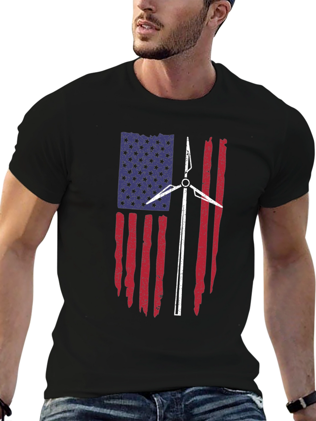 American Flag Wind Turbine T-Shirt