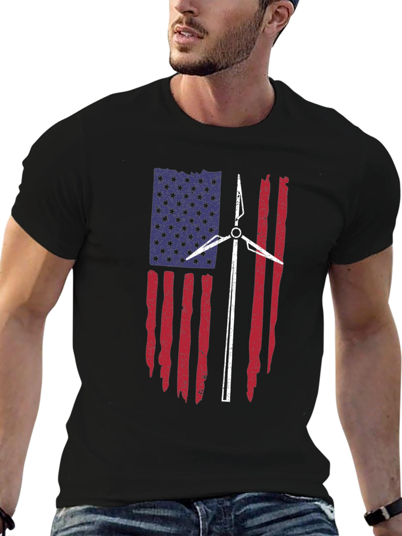 American Flag Wind Turbine T-Shirt