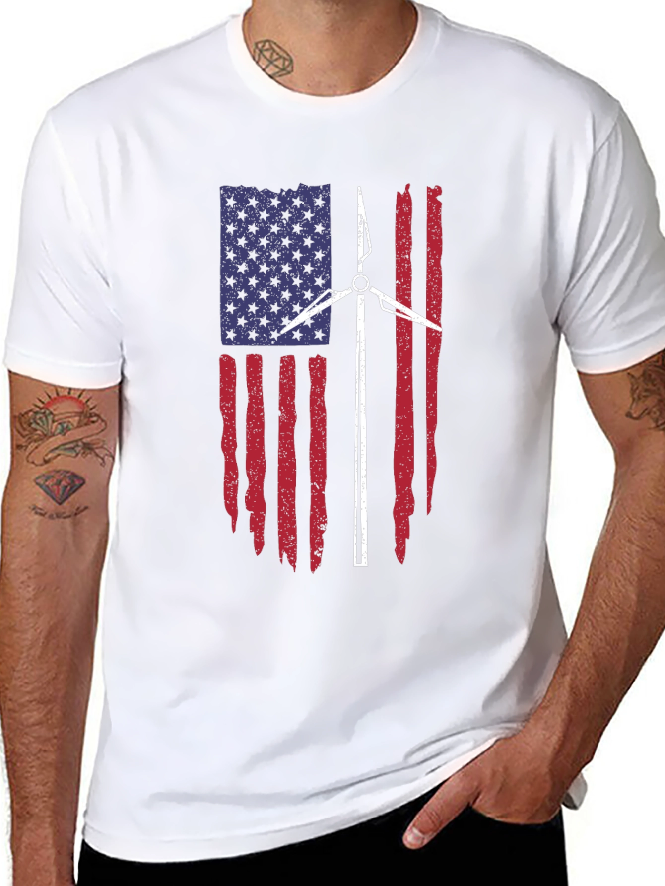American Flag Wind Turbine T-Shirt