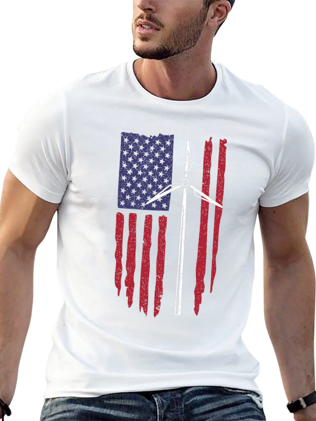 American Flag Wind Turbine T-Shirt