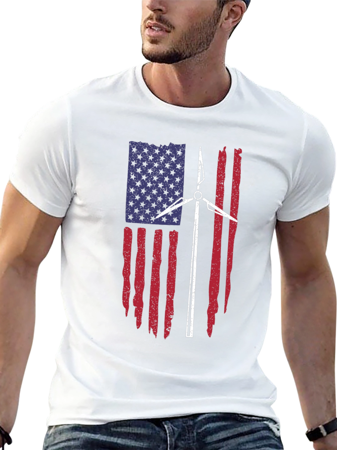 American Flag Wind Turbine T-Shirt