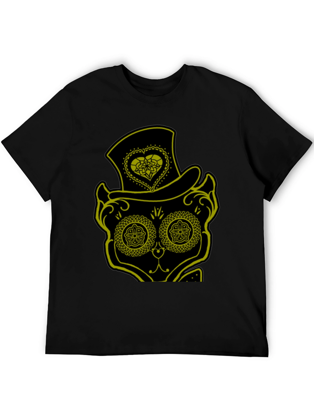 Sugar Skull Cat Tee - Mens Black T-Shirt