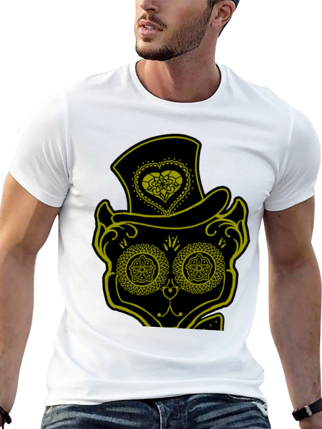 Sugar Skull Cat Tee - Mens Black T-Shirt
