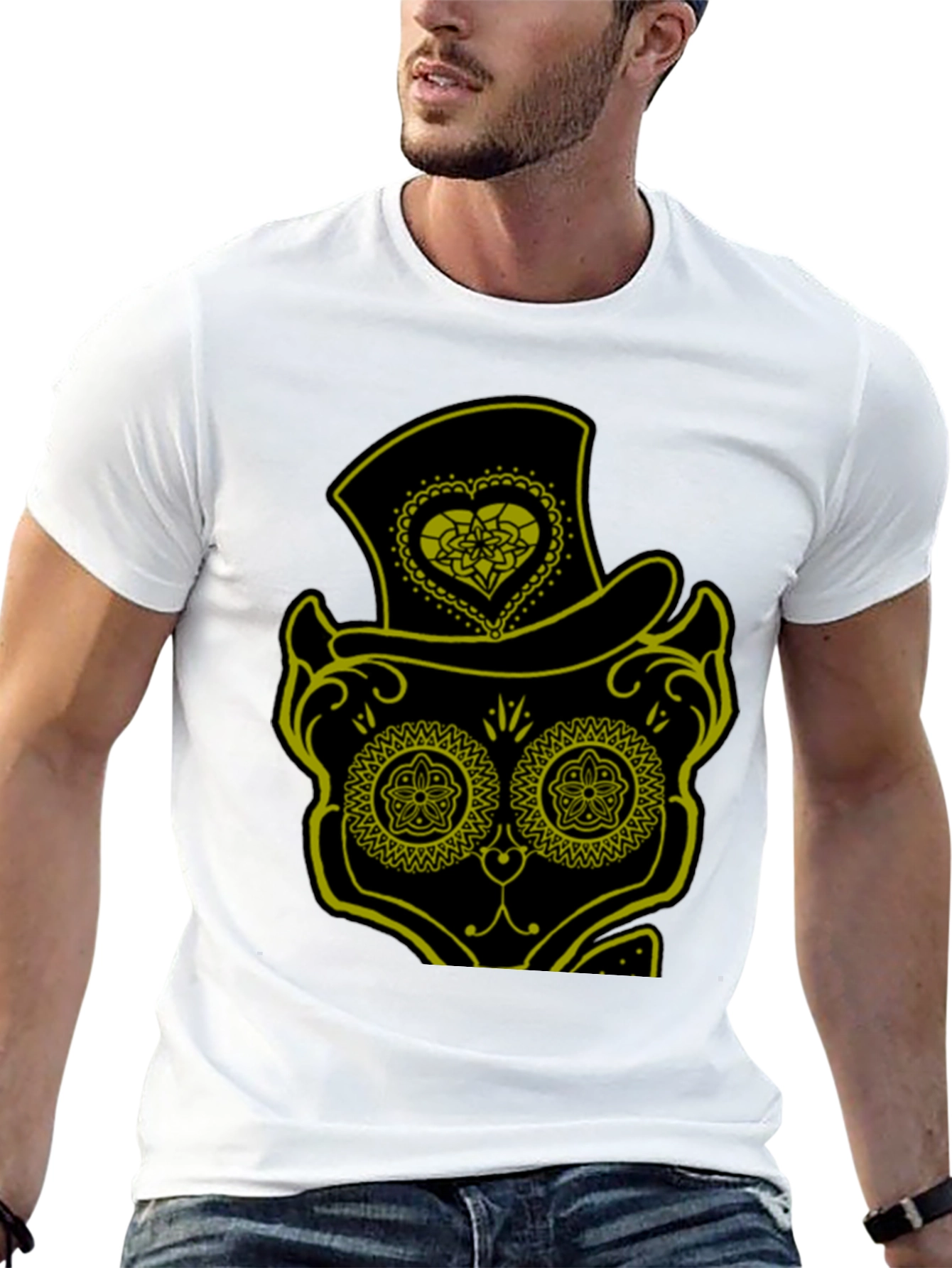 Sugar Skull Cat Tee - Mens Black T-Shirt