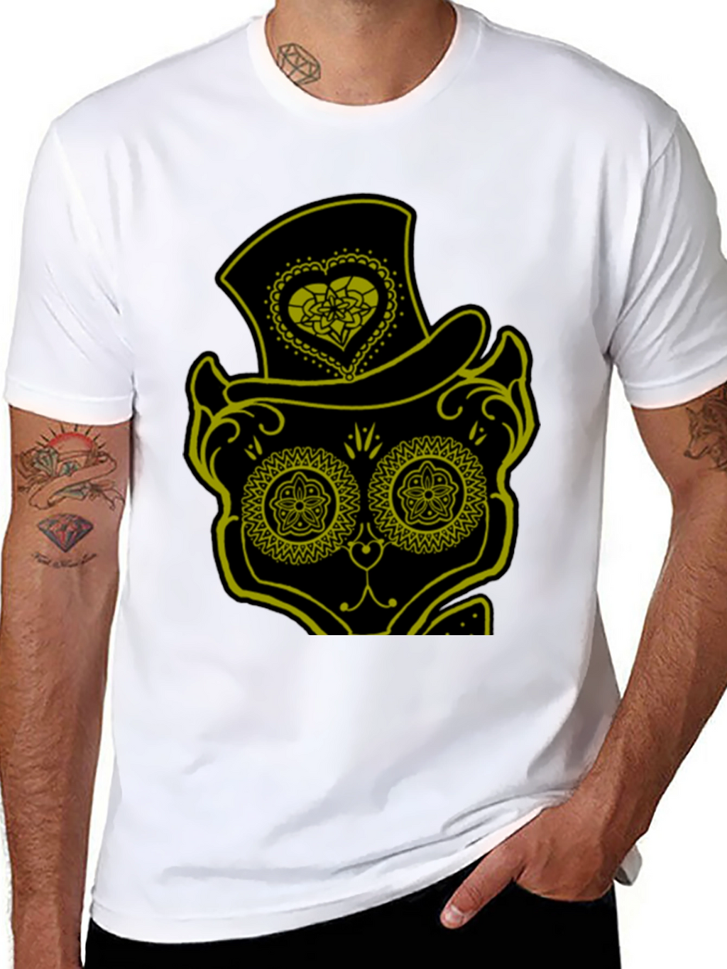 Sugar Skull Cat Tee - Mens Black T-Shirt