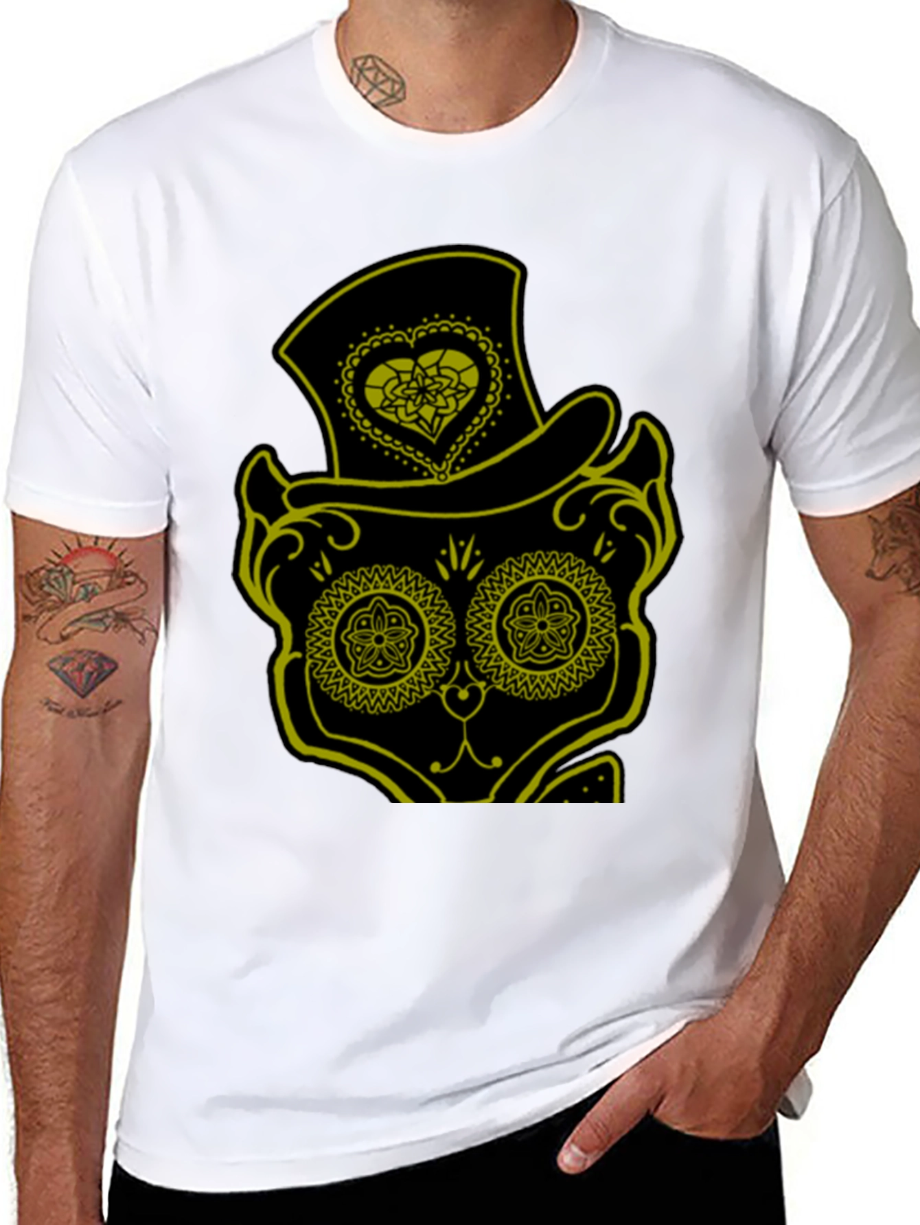 Sugar Skull Cat Tee - Mens Black T-Shirt