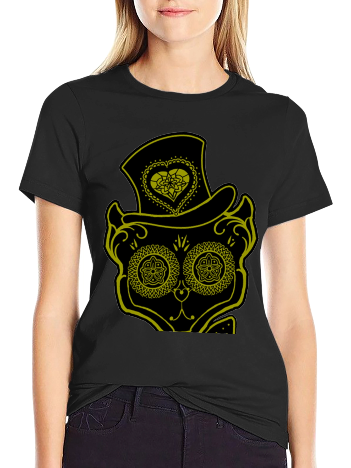 Sugar Skull Cat Tee - Mens Black T-Shirt