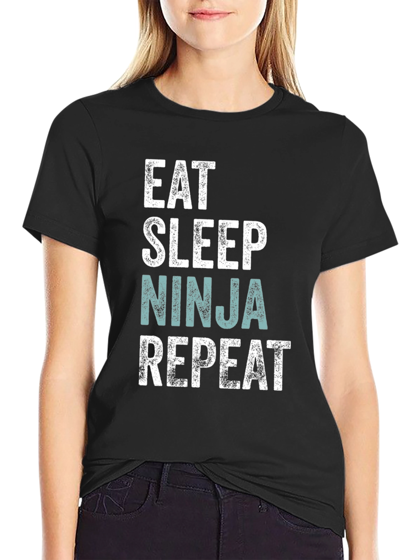Eat Sleep Ninja Repeat Mens Black T-Shirt