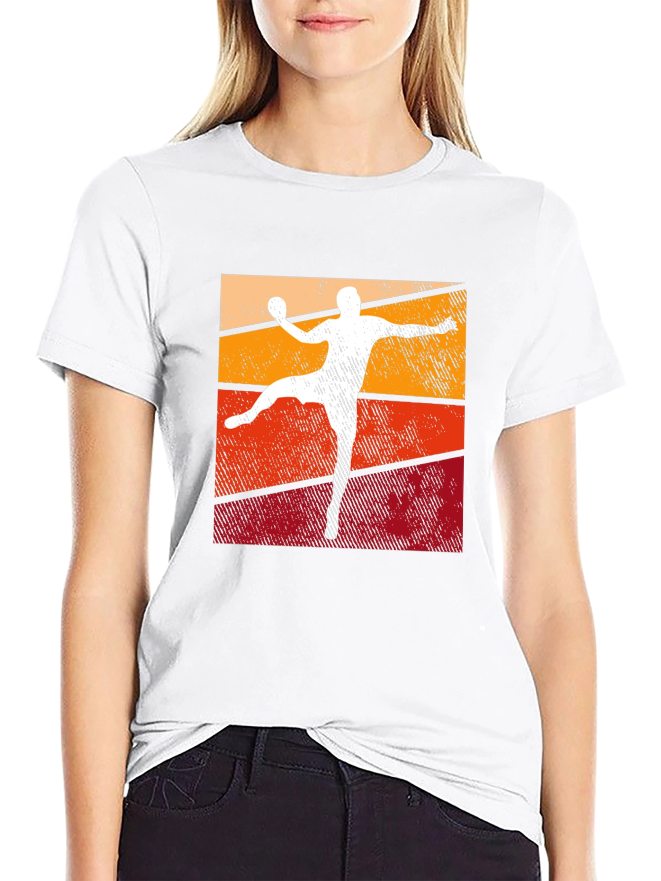 Retro Handball Player Graphic T-Shirt - Black