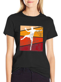 Retro Handball Player Graphic T-Shirt - Black