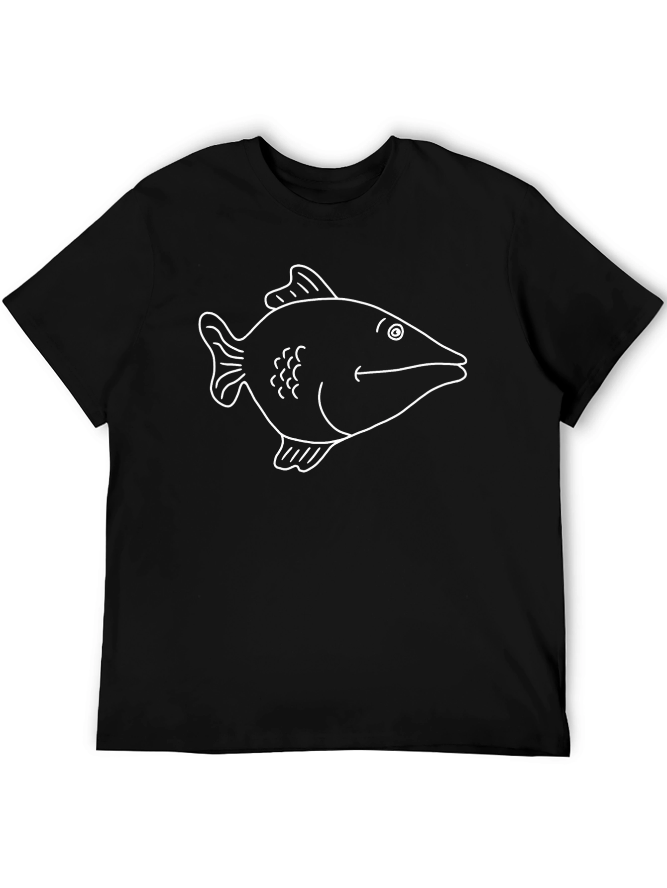 Black T-Shirt with White Fish Graphic