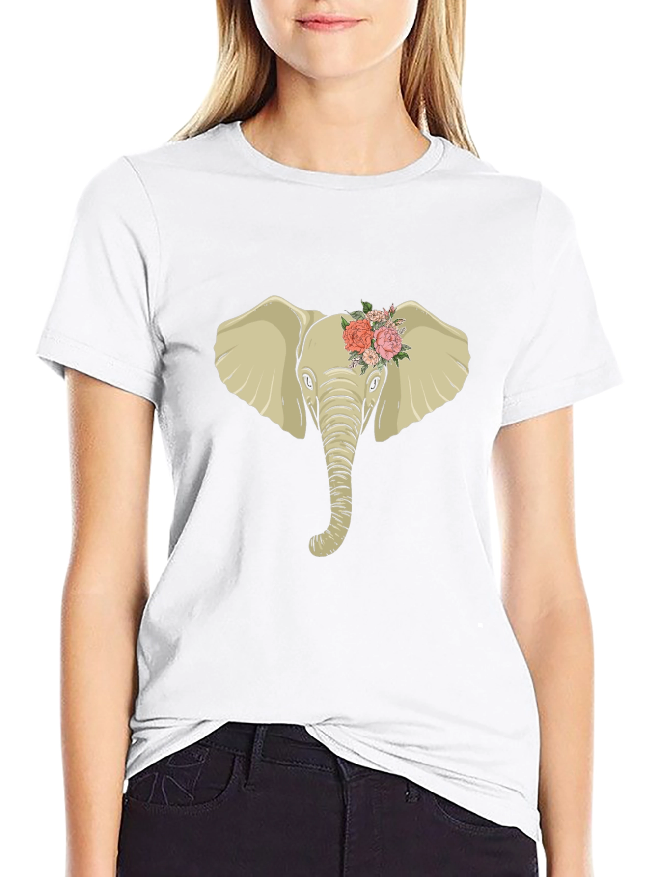 Elephant with Flowers Graphic Tee