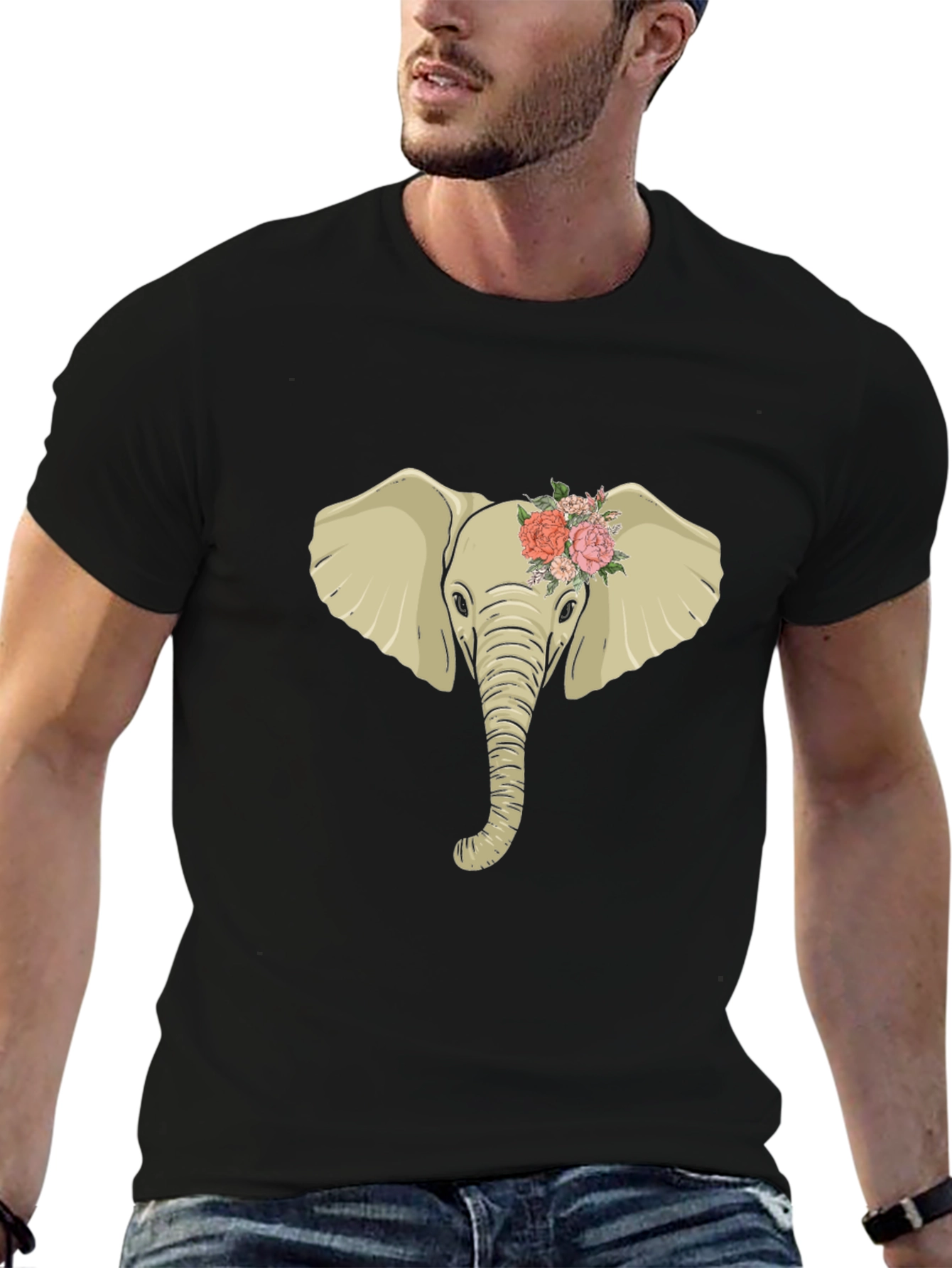 Elephant with Flowers Graphic Tee
