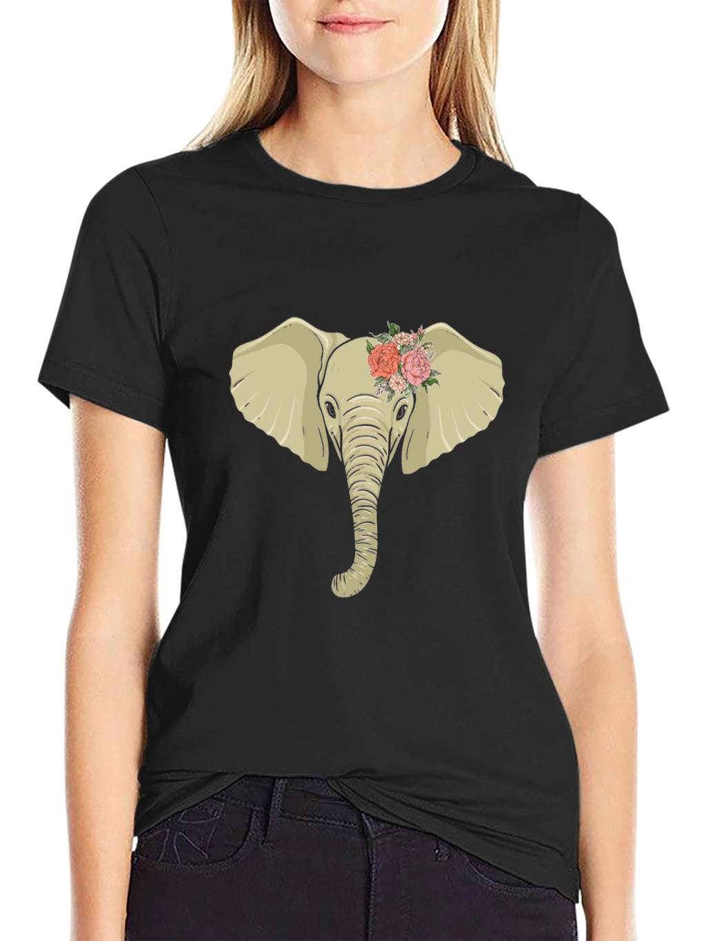 Elephant with Flowers Graphic Tee