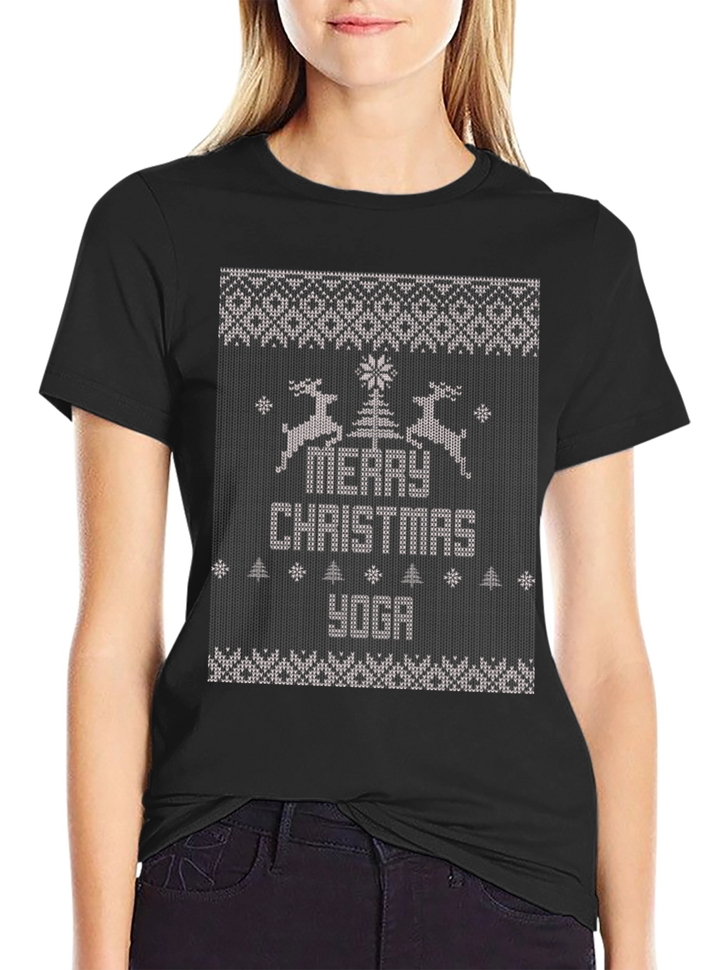 Merry Christmas Yoga Ugly Sweater Style T-Shirt