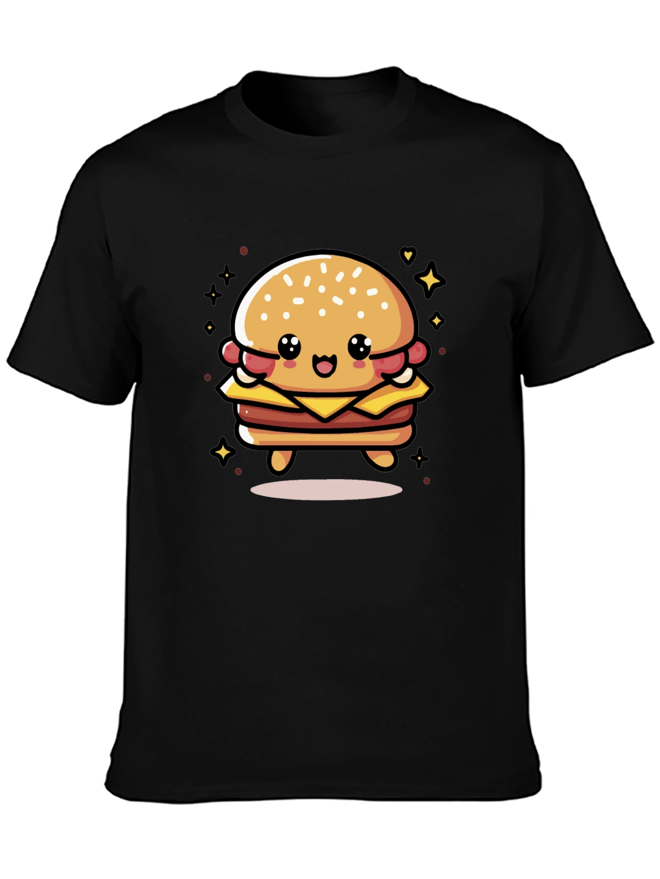 Cute Burger Graphic Tee - Unisex Black T-Shirt