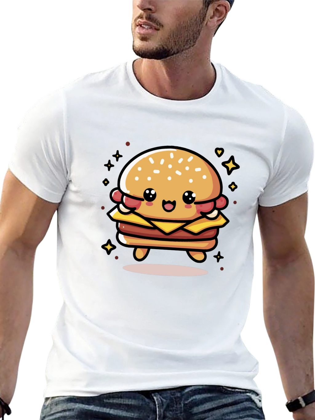 Cute Burger Graphic Tee - Unisex Black T-Shirt