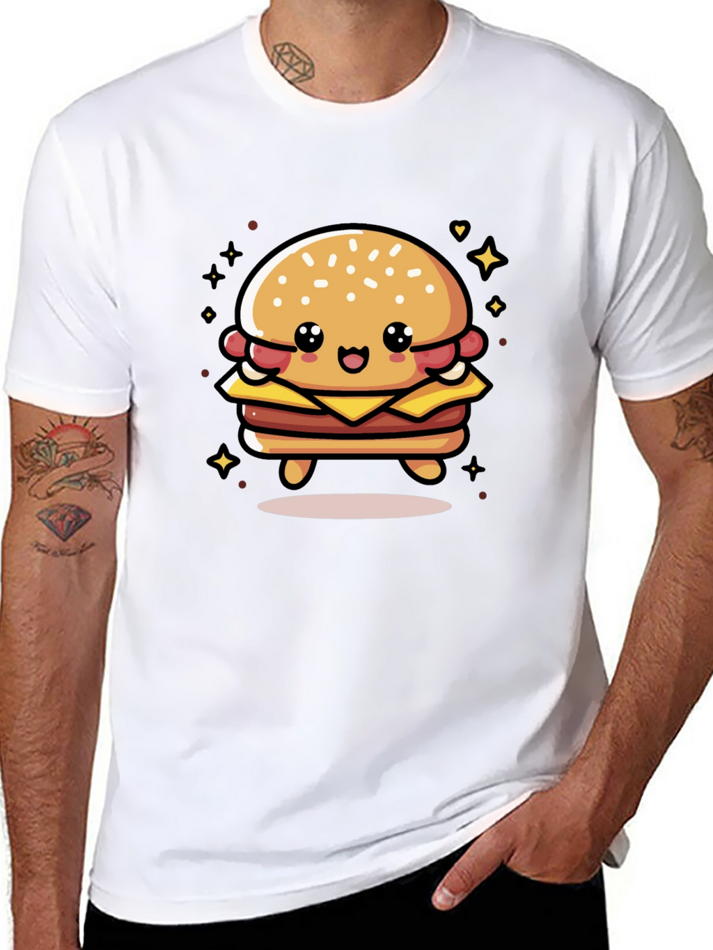 Cute Burger Graphic Tee - Unisex Black T-Shirt