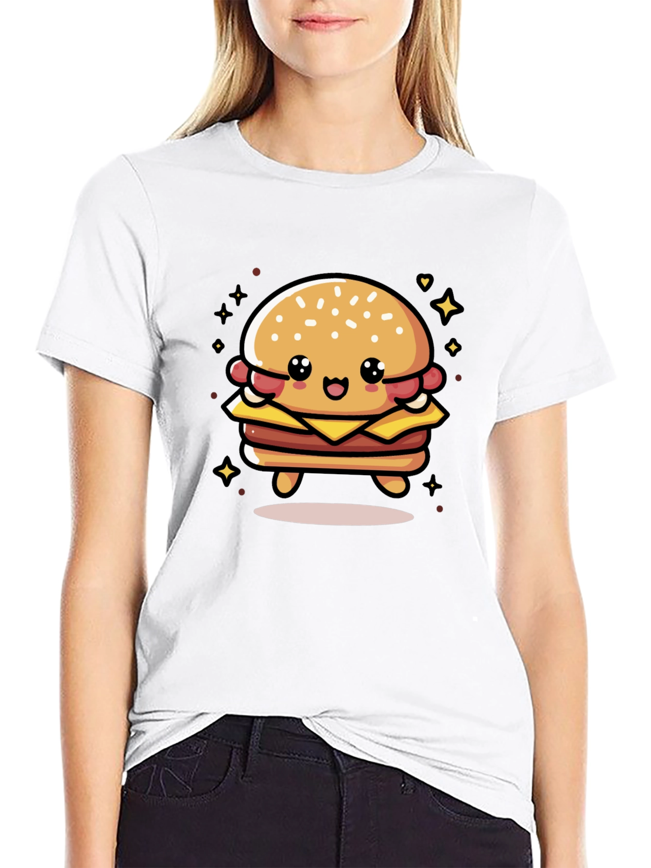 Cute Burger Graphic Tee - Unisex Black T-Shirt