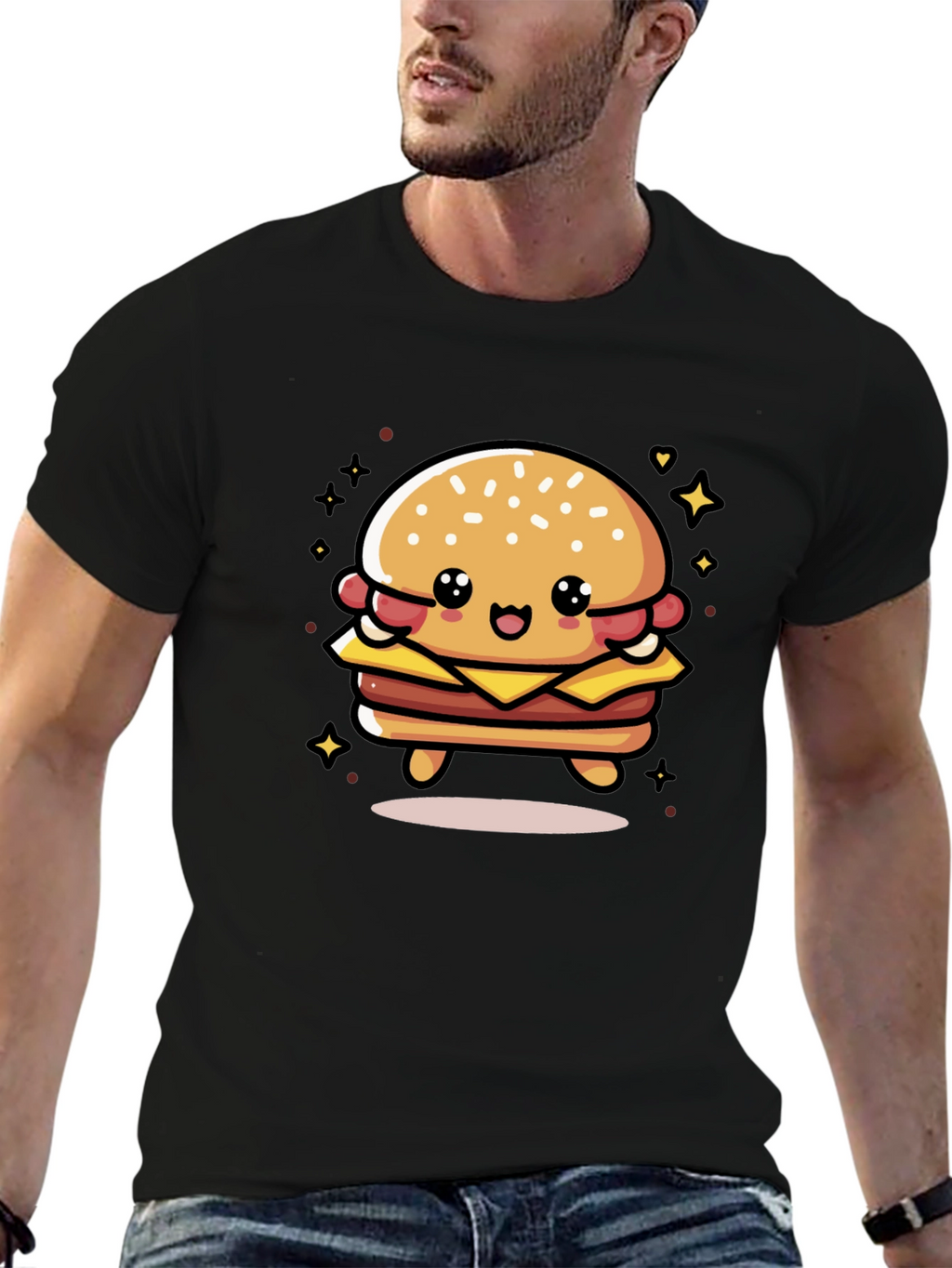 Cute Burger Graphic Tee - Unisex Black T-Shirt
