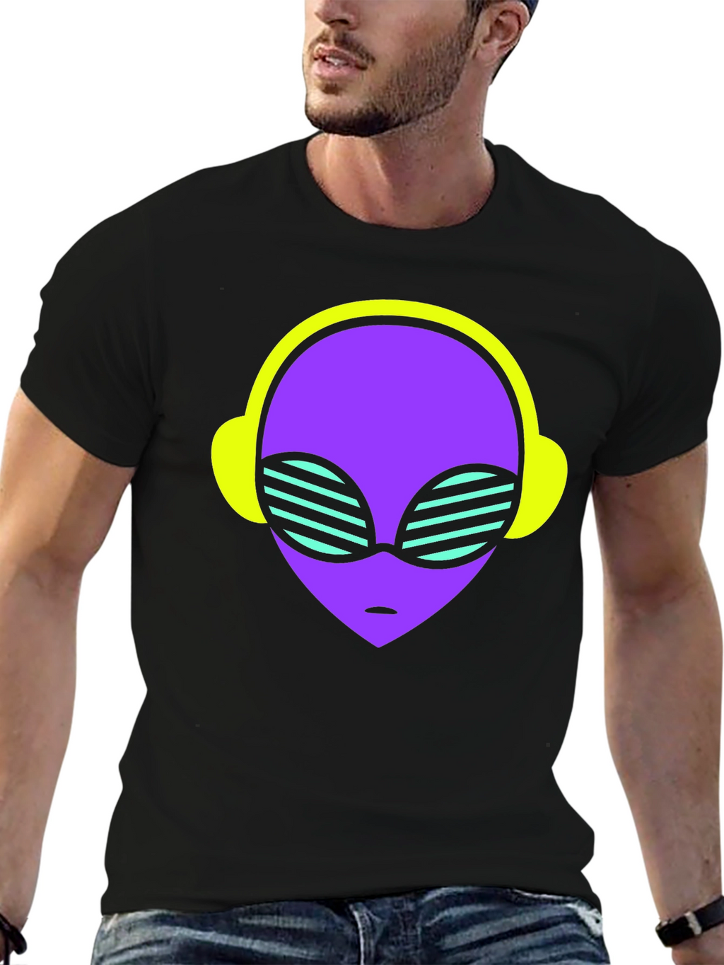 Retro Alien Headphone Tee - Cosmic Vibes