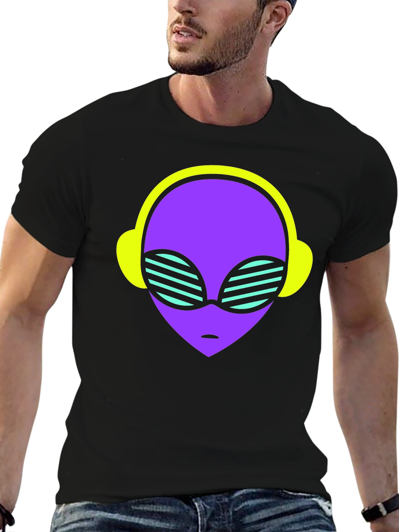 Retro Alien Headphone Tee - Cosmic Vibes