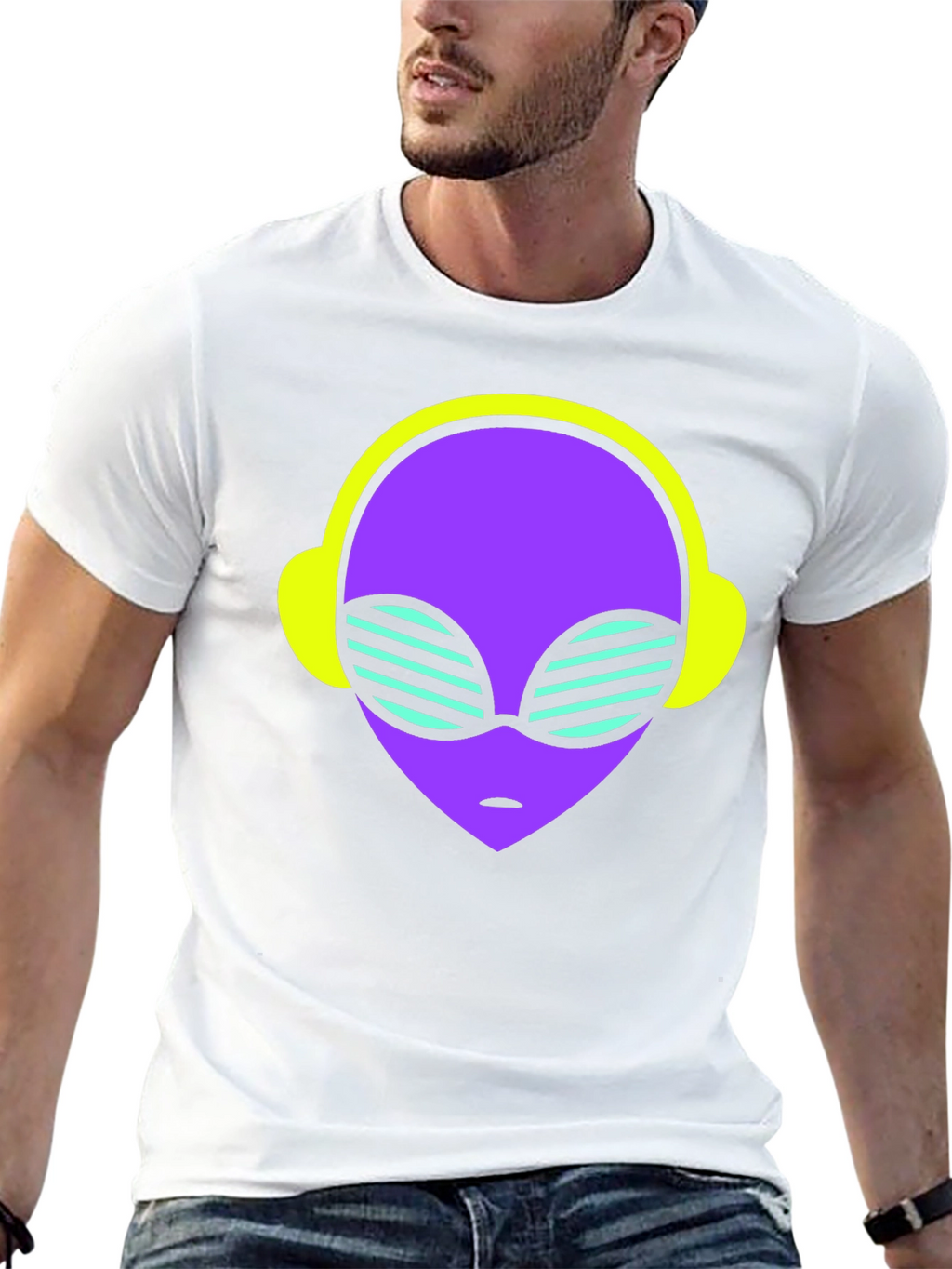 Retro Alien Headphone Tee - Cosmic Vibes