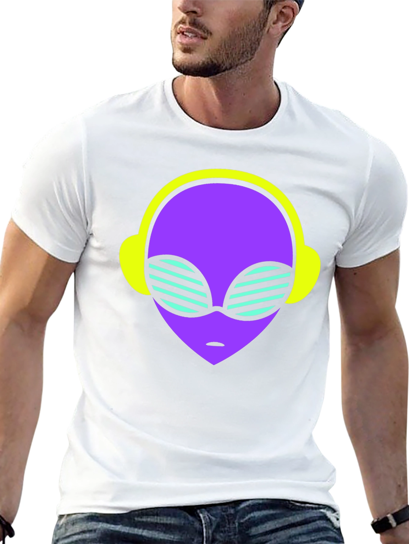 Retro Alien Headphone Tee - Cosmic Vibes