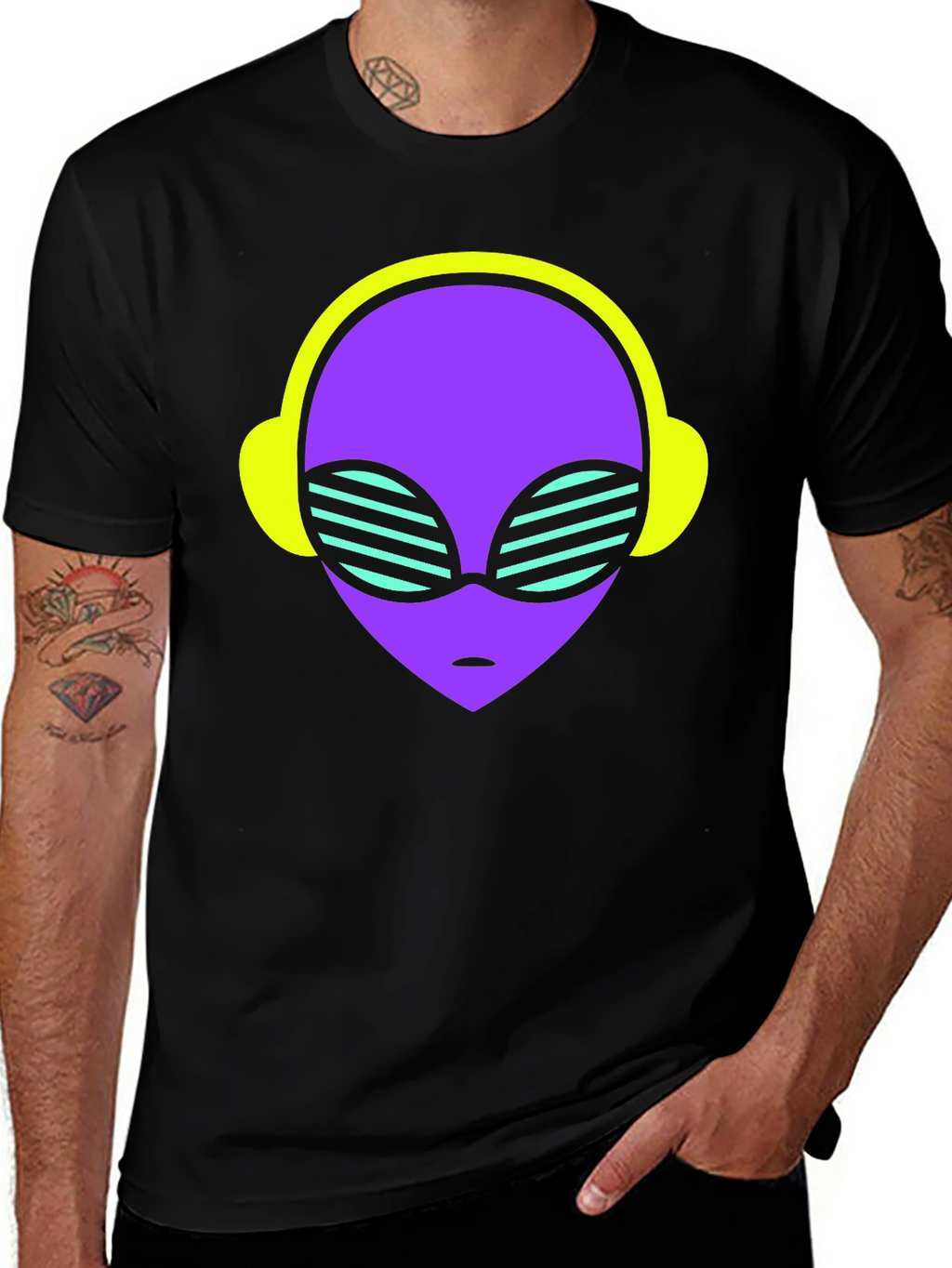 Retro Alien Headphone Tee - Cosmic Vibes