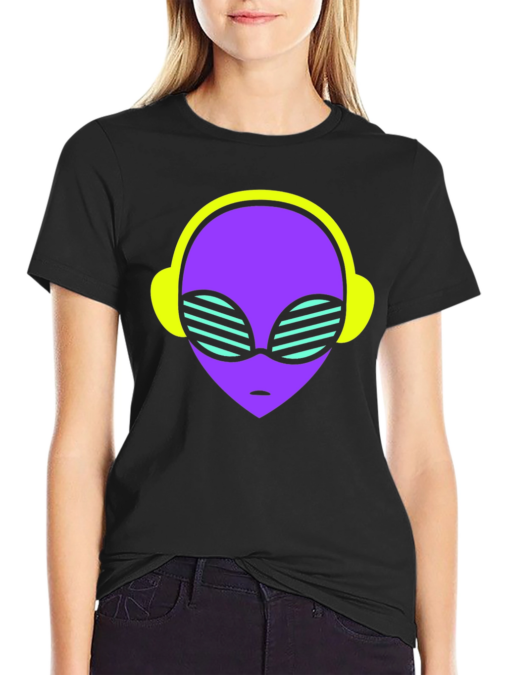 Retro Alien Headphone Tee - Cosmic Vibes