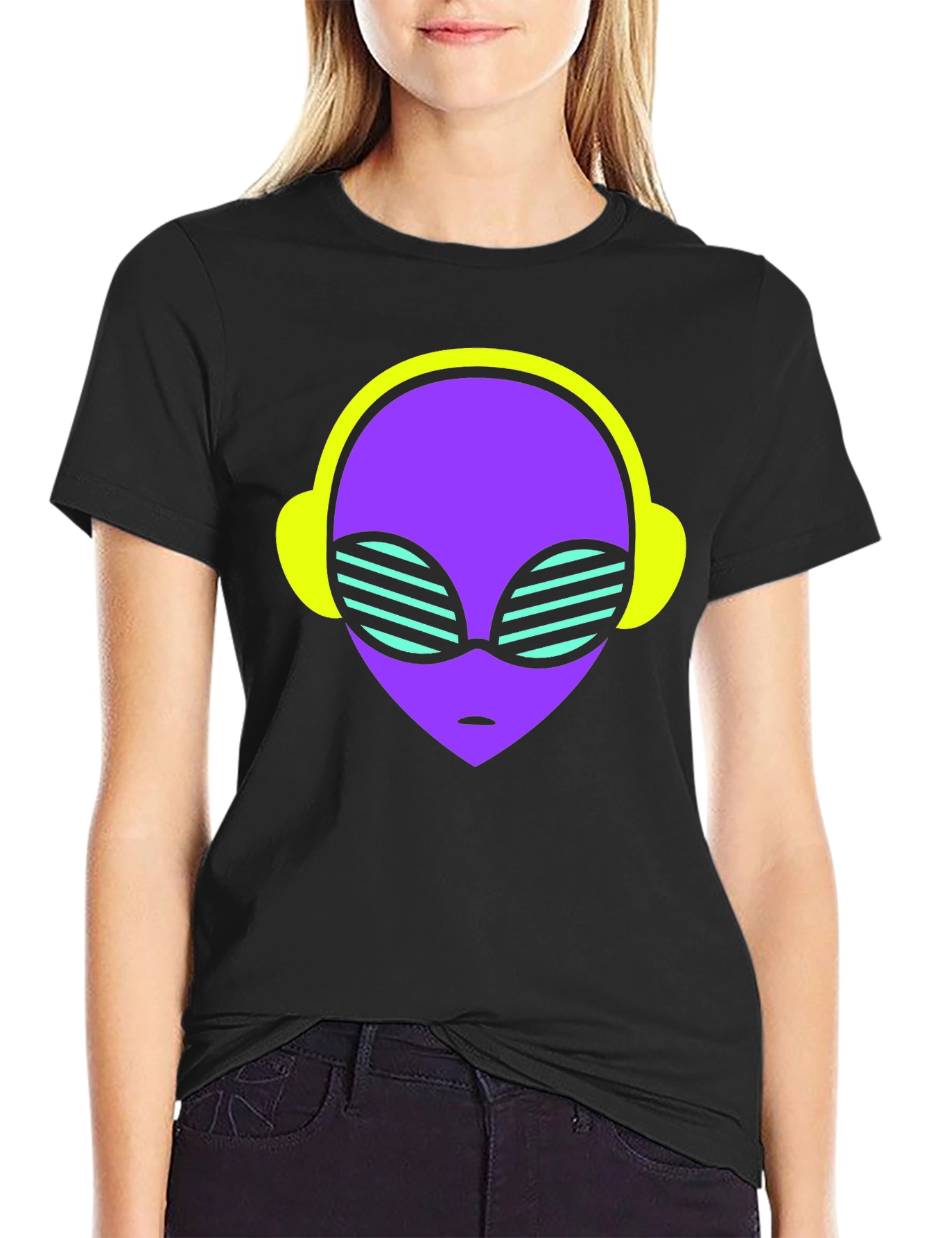 Retro Alien Headphone Tee - Cosmic Vibes
