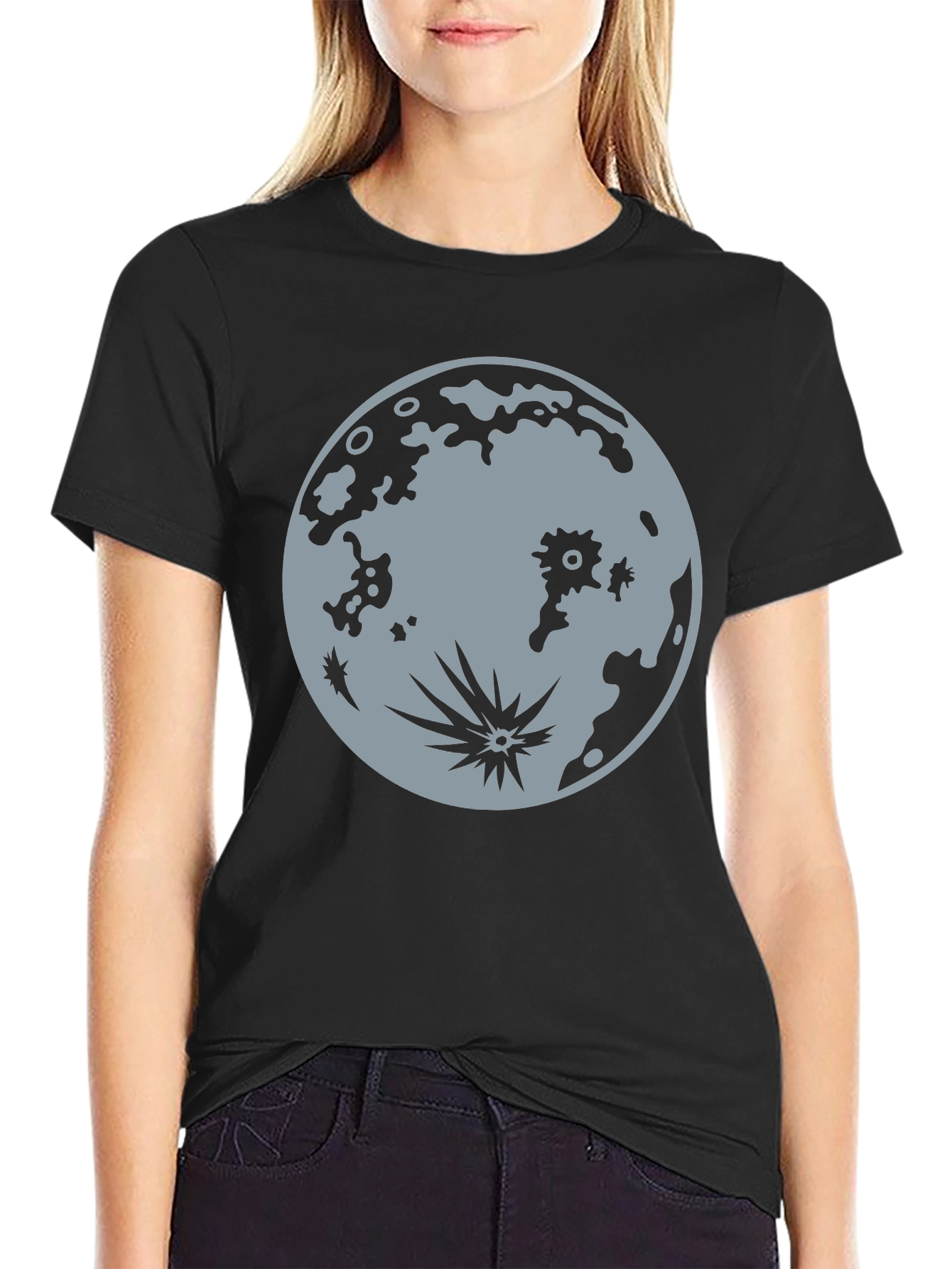 Moon Graphic Tee - Black Cotton T-Shirt