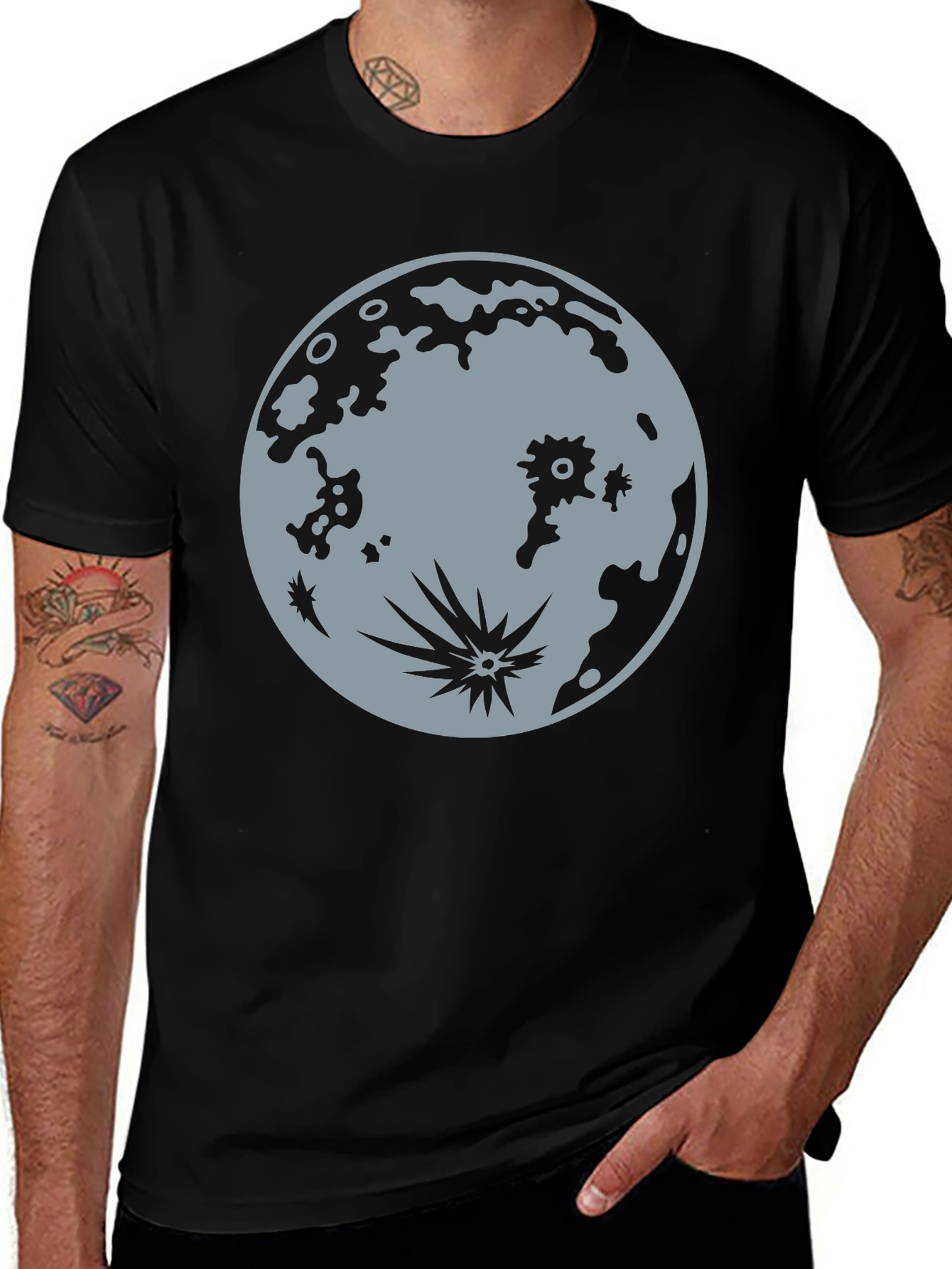 Moon Graphic Tee - Black Cotton T-Shirt